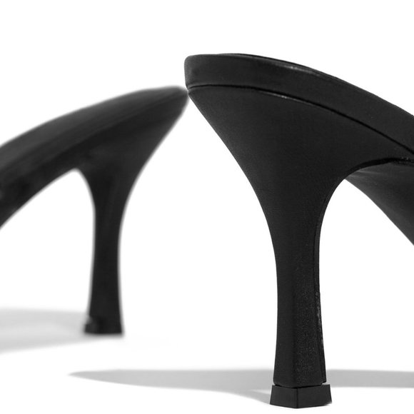 NEW Black Square Open Toe Woven Braided Sandal Mules Stiletto Heel Slip-On - Picture 5 of 5